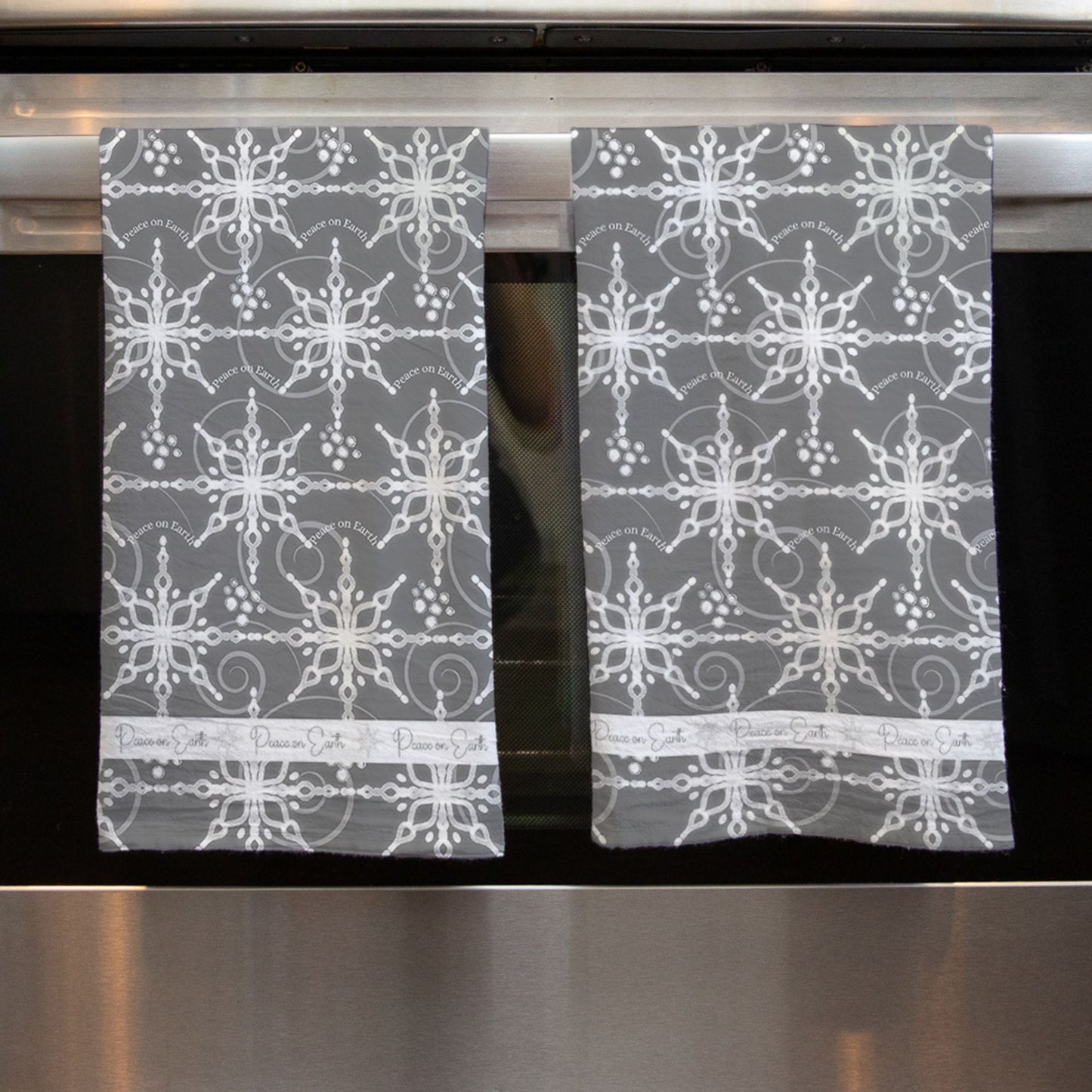 Grey Peace on Earth Tea Towel