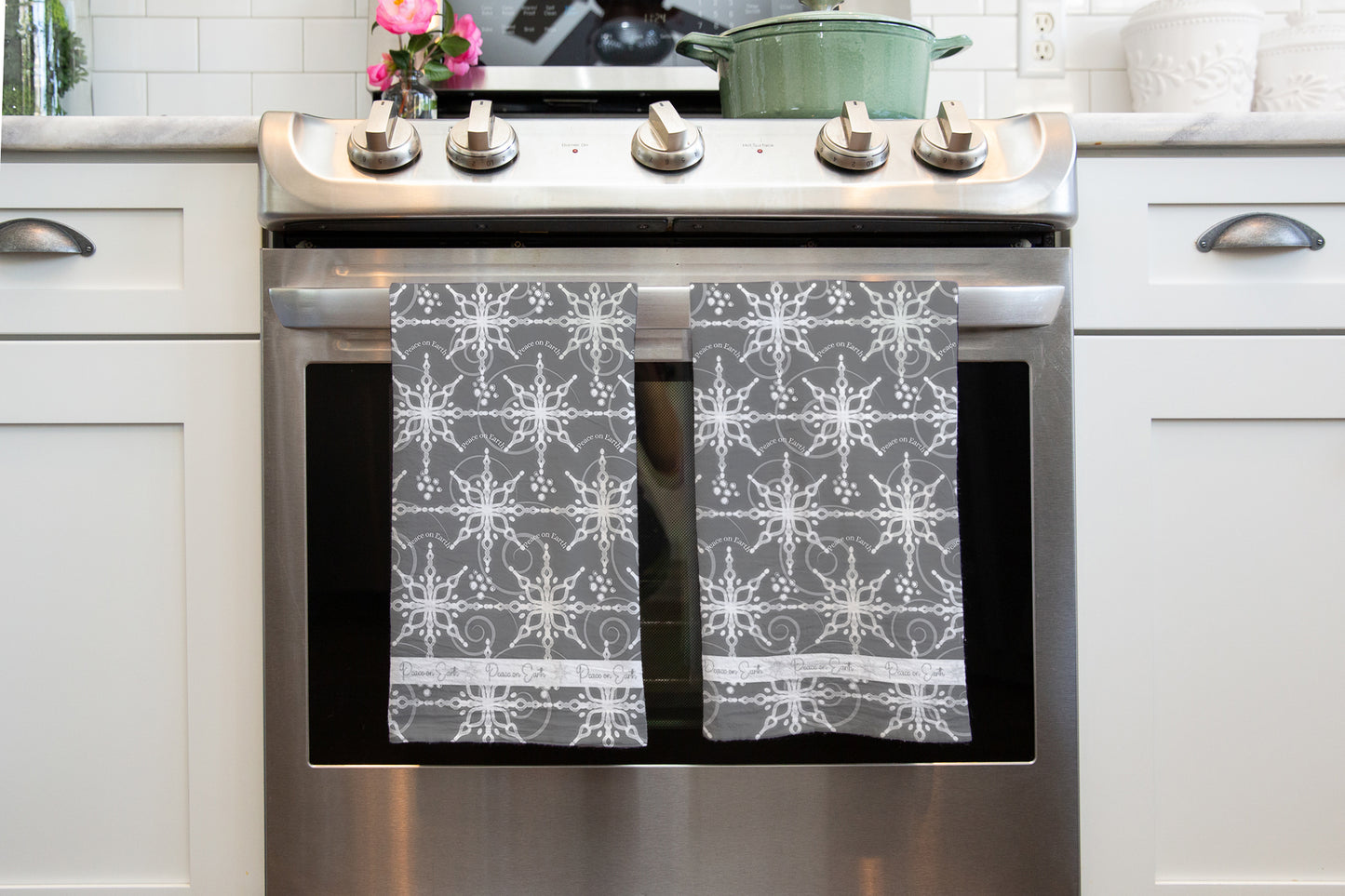 Grey Peace on Earth Tea Towel