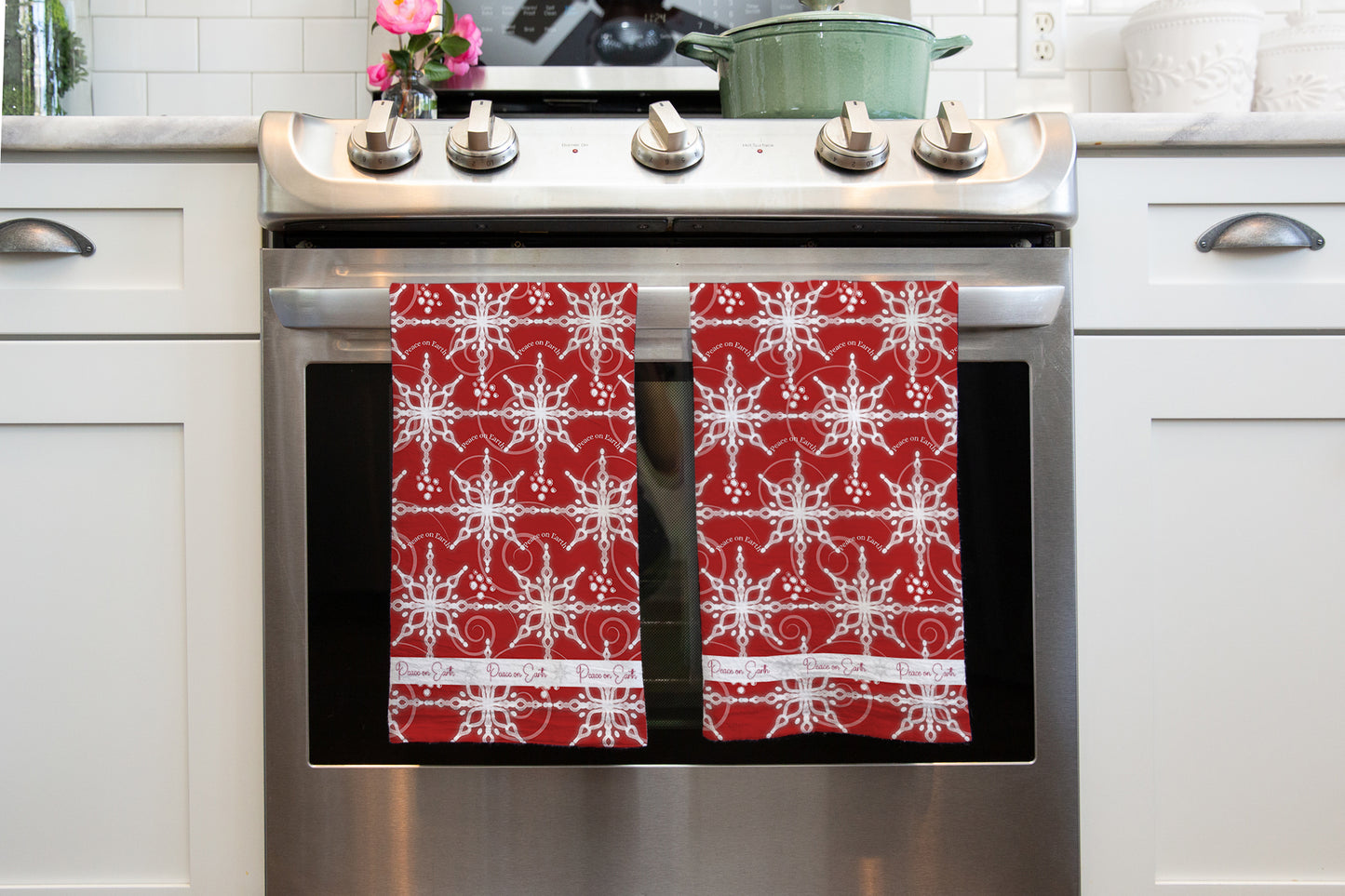 Red Peace on Earth Tea Towel