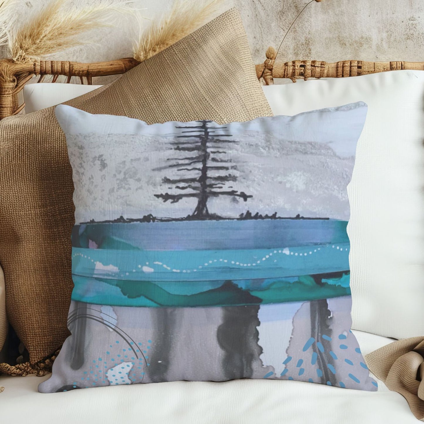 Blue Spill Tree Pillow Cover