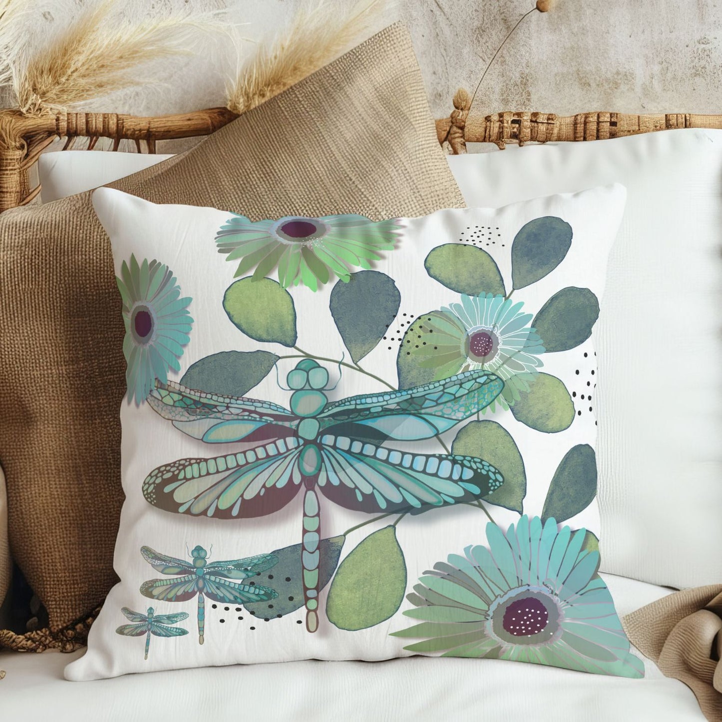 Turquoise Dragonfly Pillow Cover