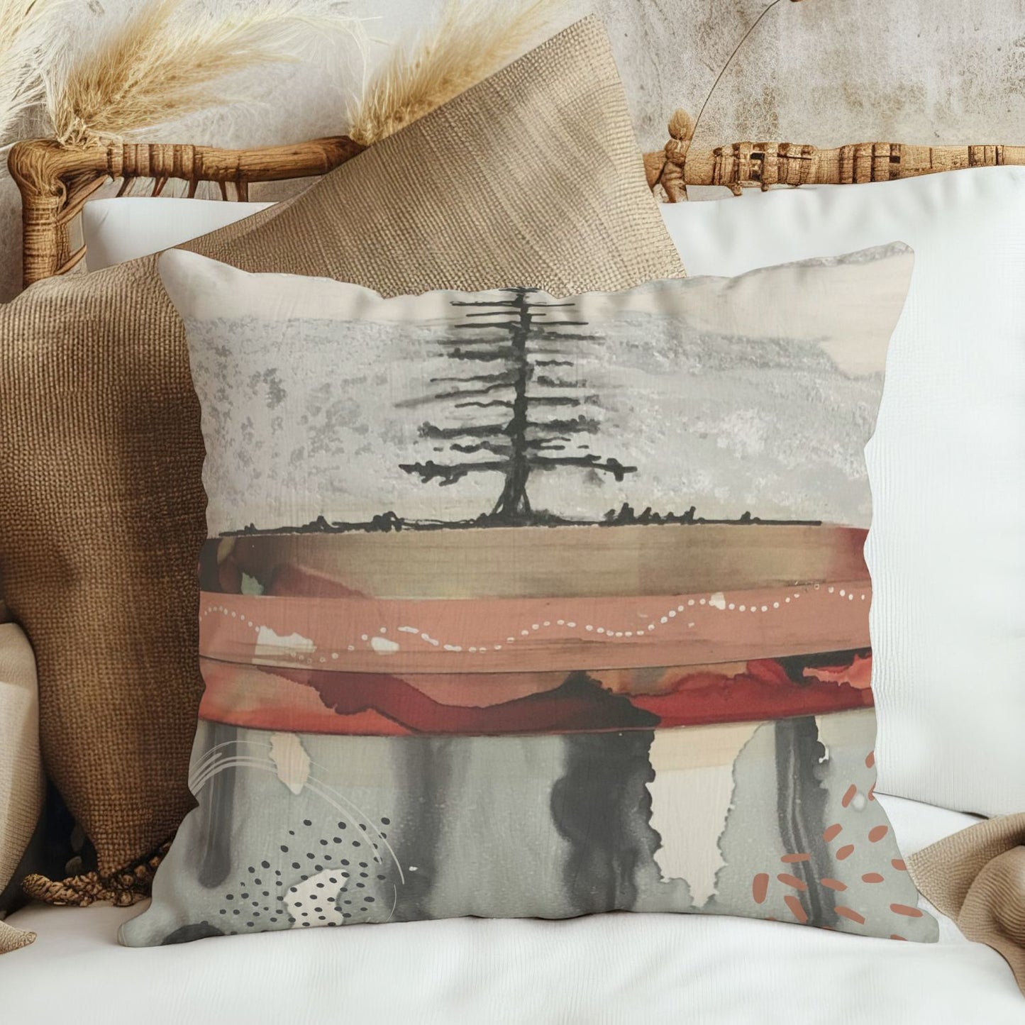 Red Spill Tree Pillow Cover