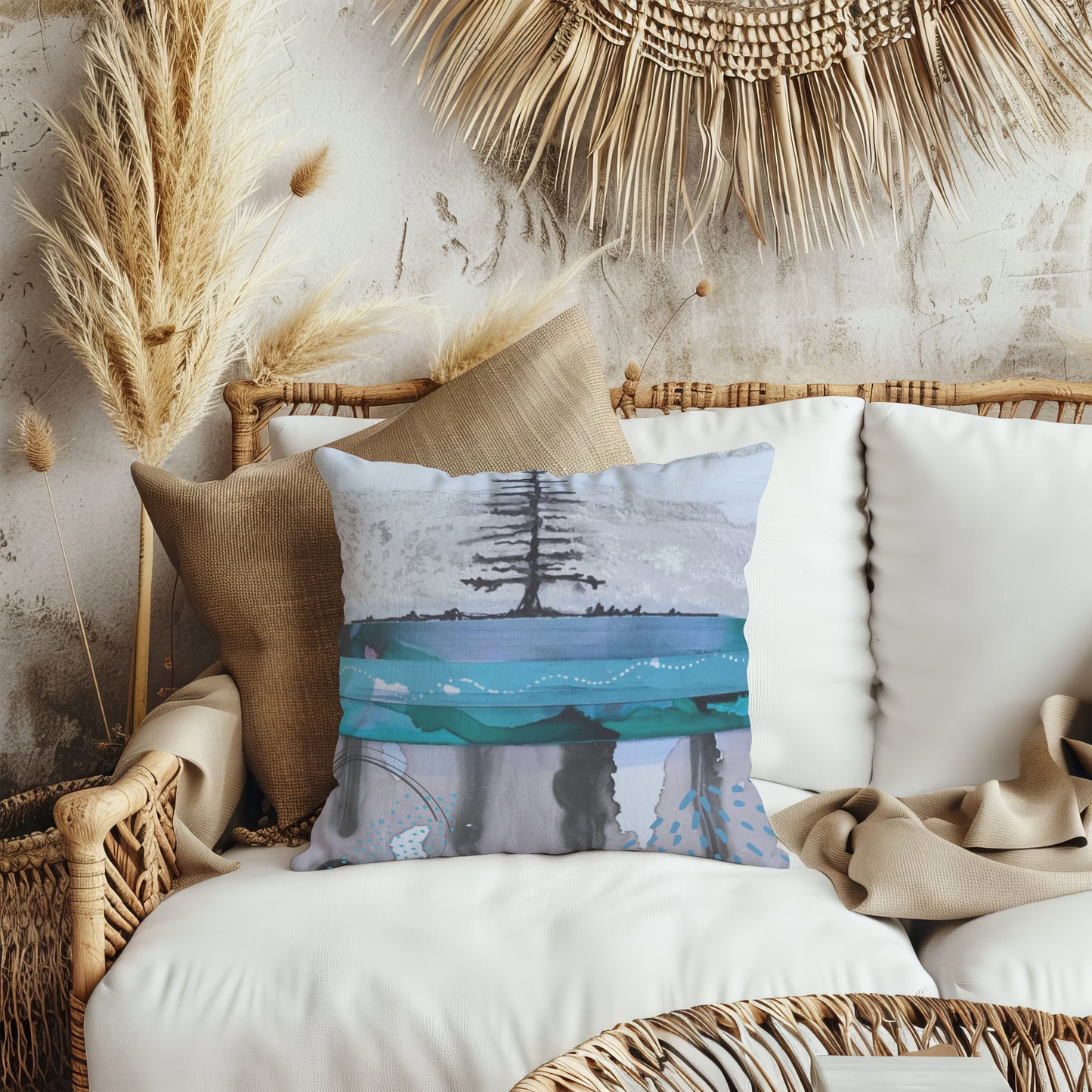Blue Spill Tree Pillow Cover