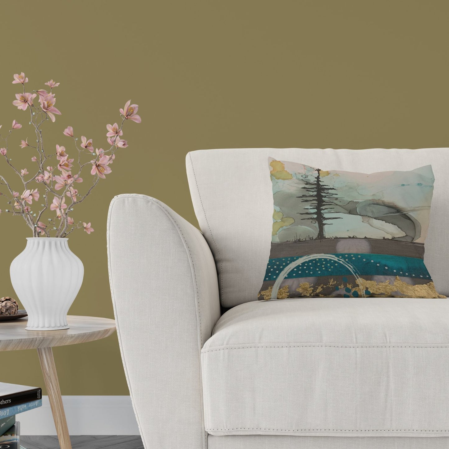 Gold Swoosh Tree Pillow Cover