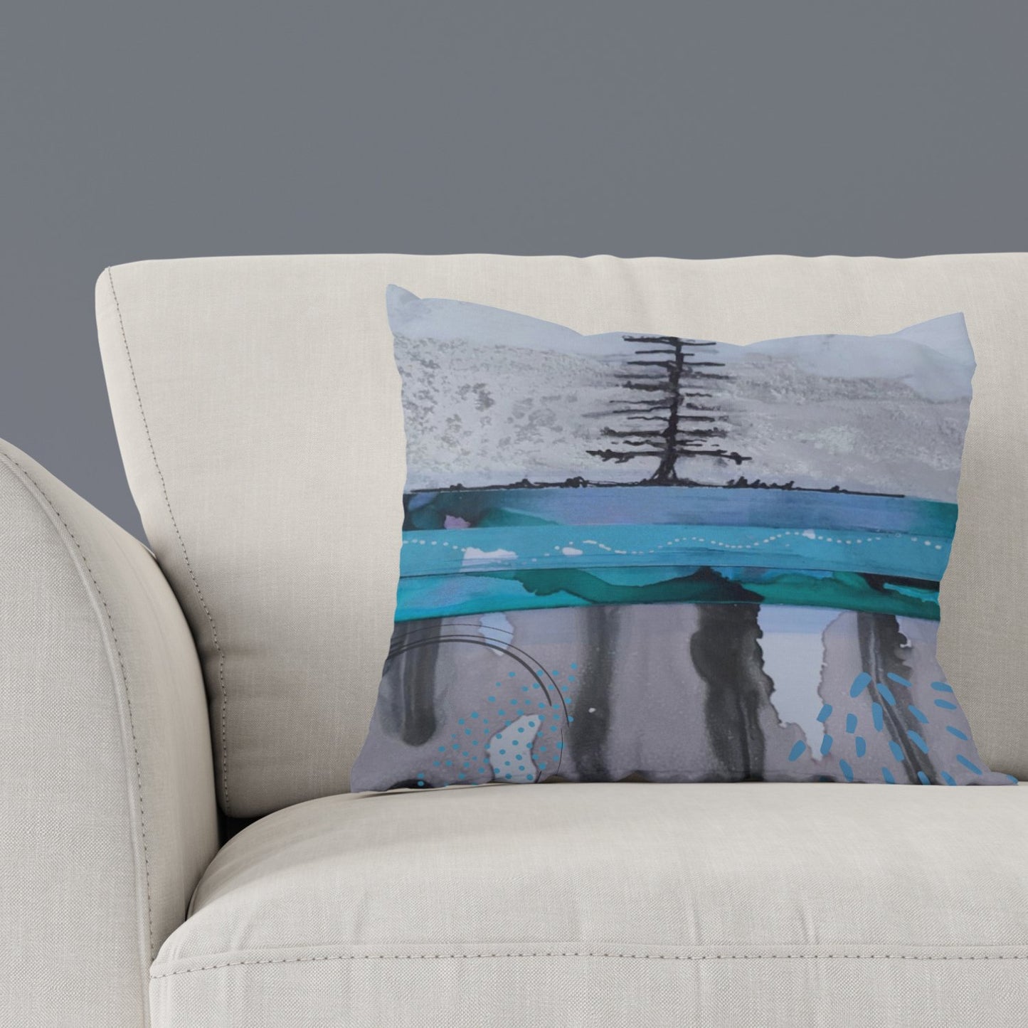 Blue Spill Tree Pillow Cover