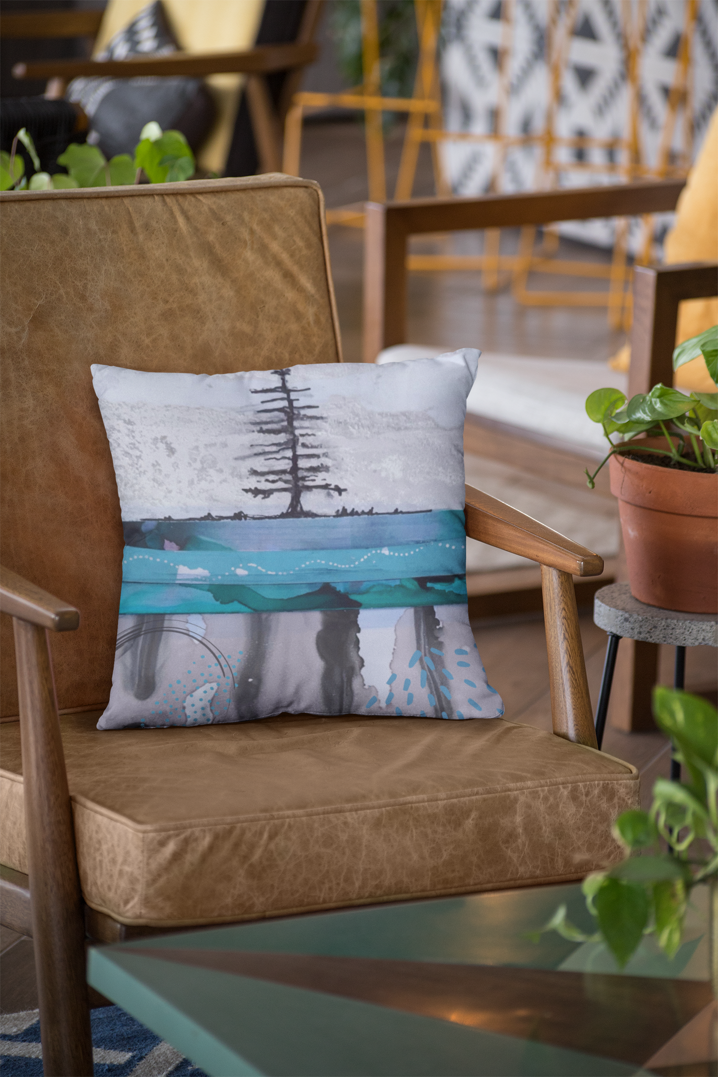 Blue Spill Tree Pillow Cover