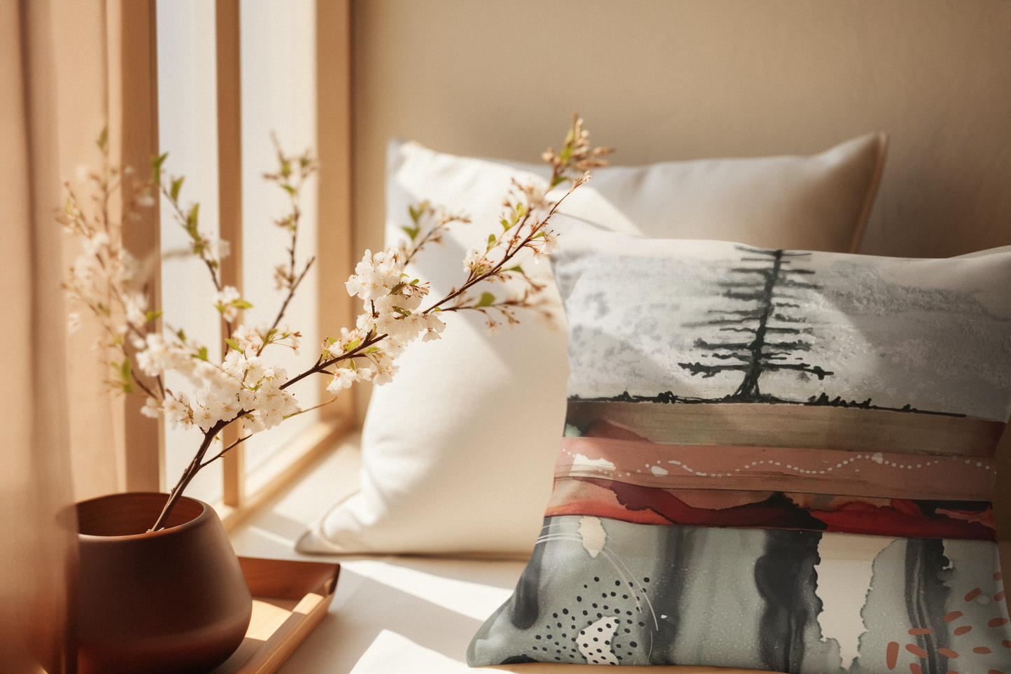 Red Spill Tree Pillow Cover