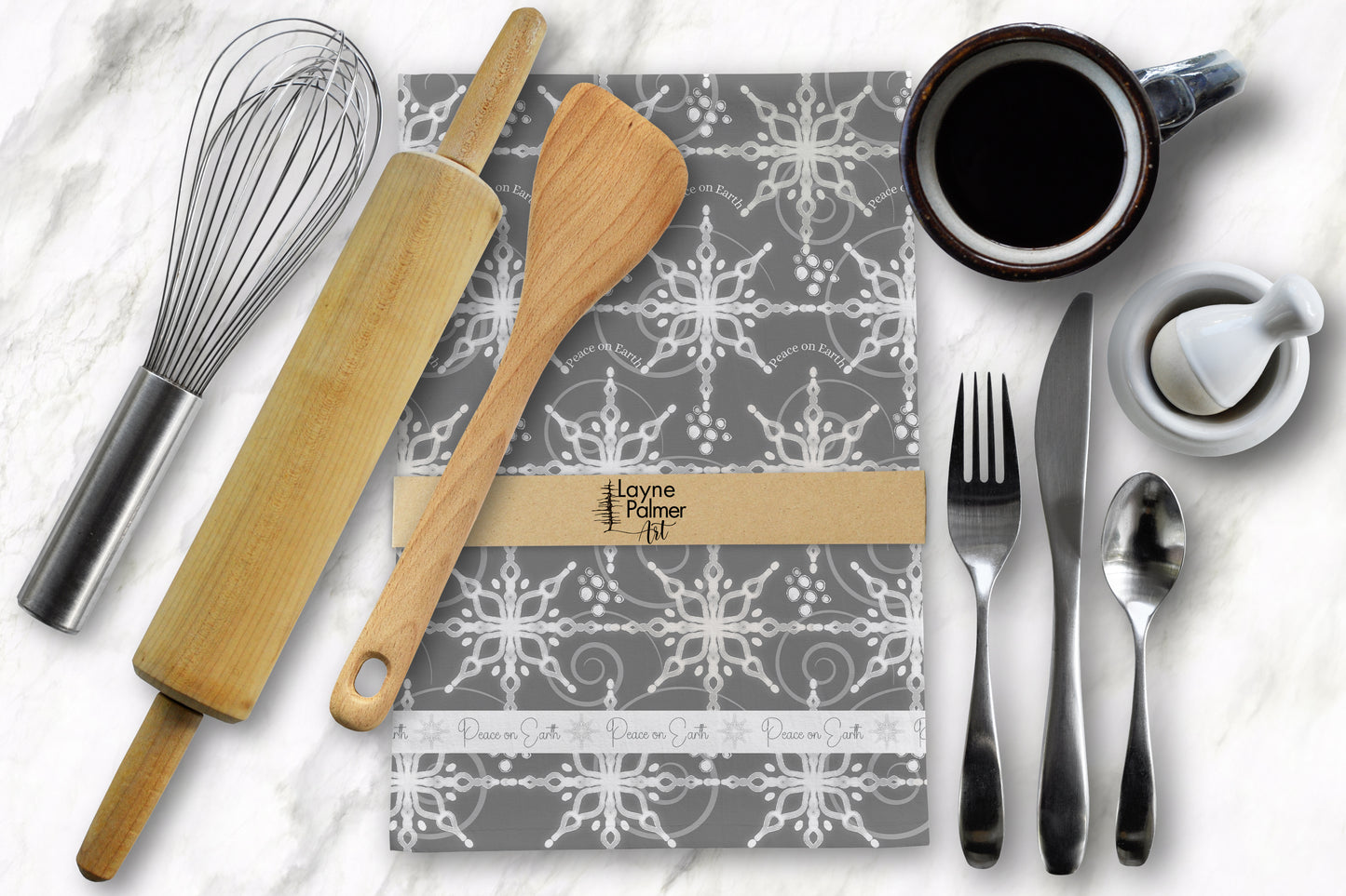 Grey Peace on Earth Tea Towel