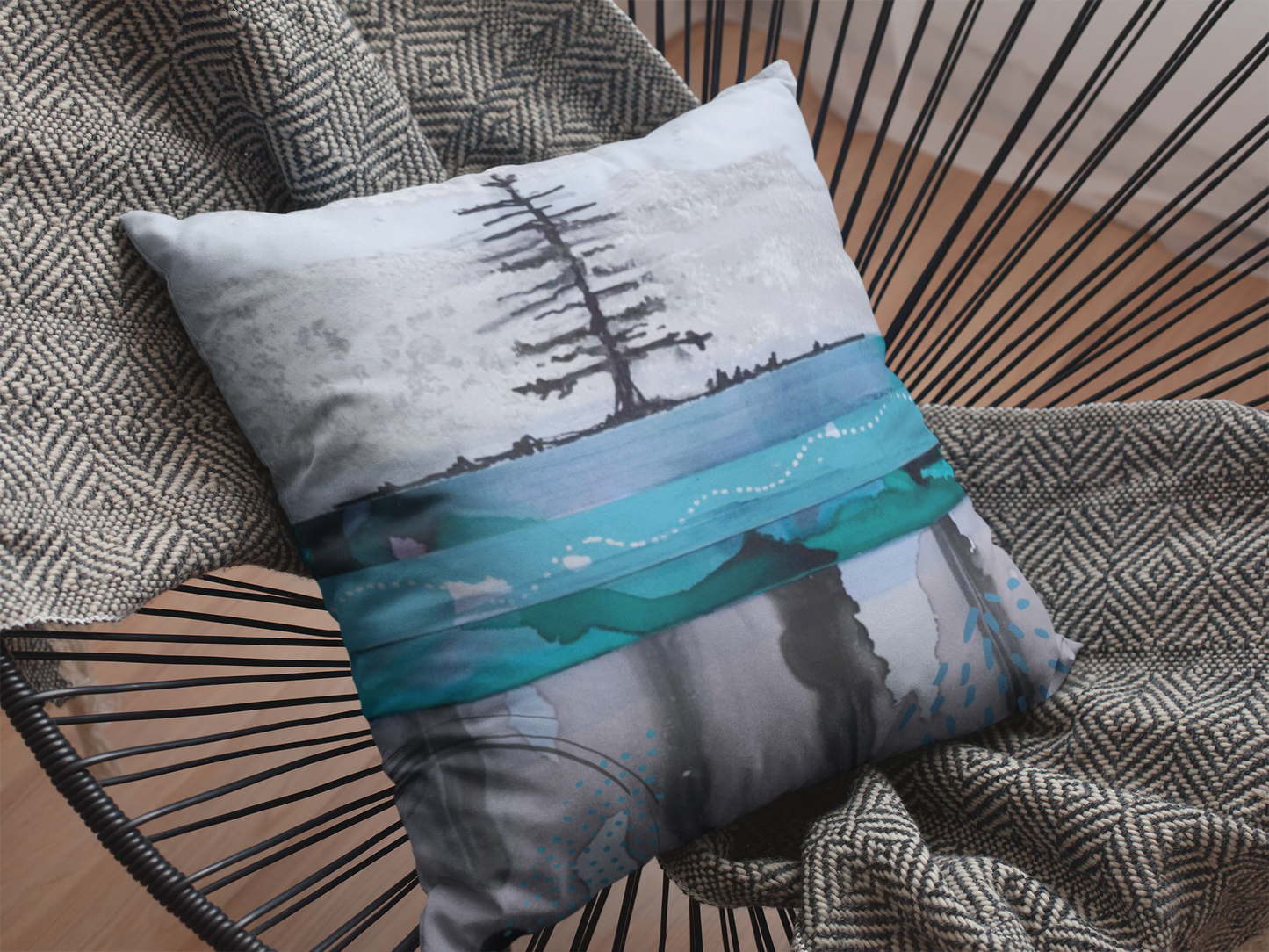 Blue Spill Tree Pillow Cover