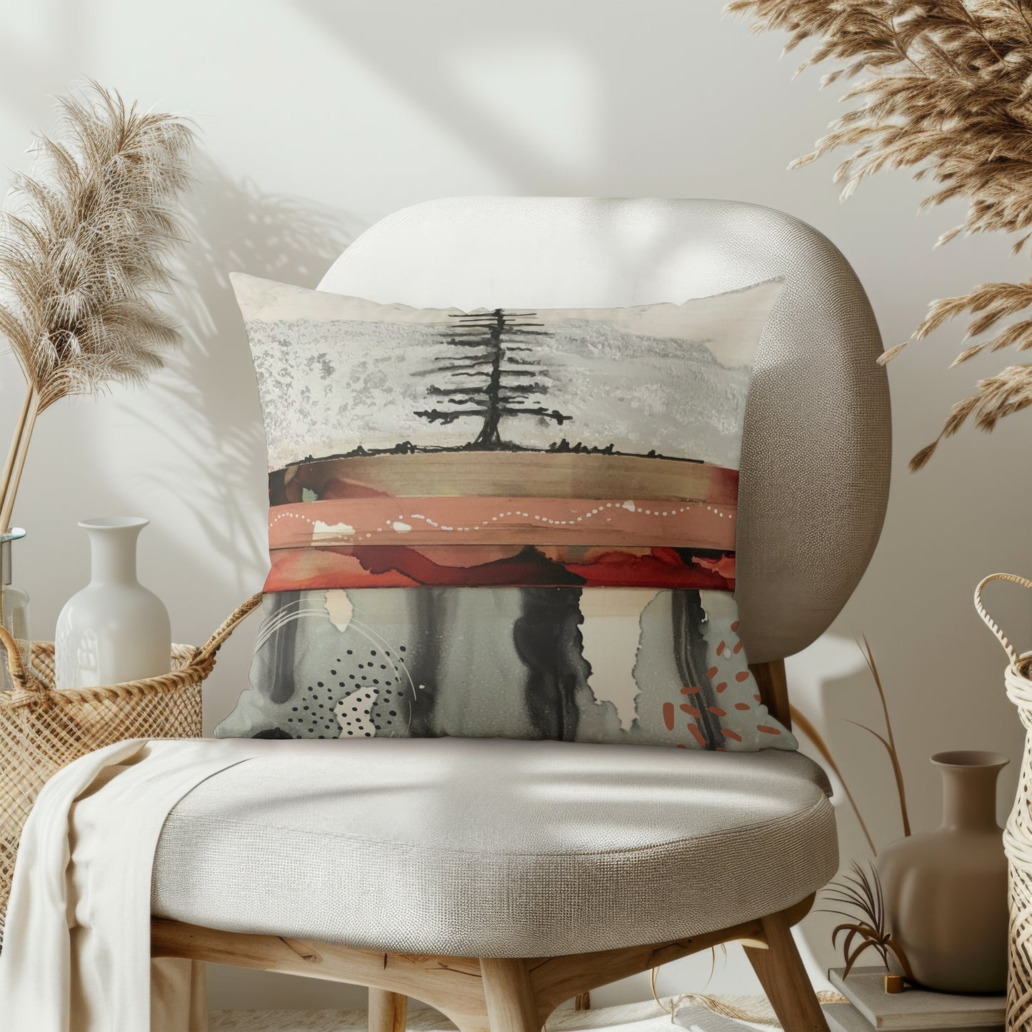 Red Spill Tree Pillow Cover