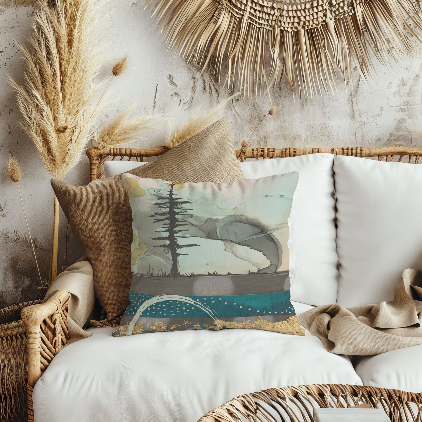 Gold Swoosh Tree Pillow Cover
