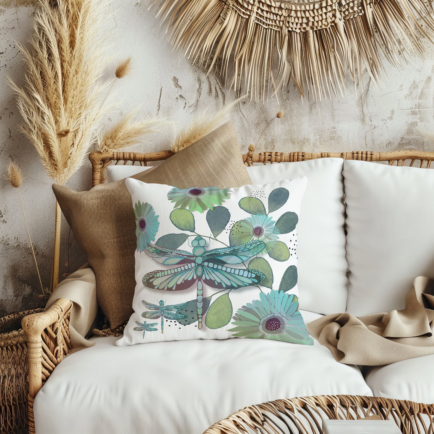 Turquoise Dragonfly Pillow Cover