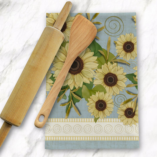 Sunflower Blue Tea Towel