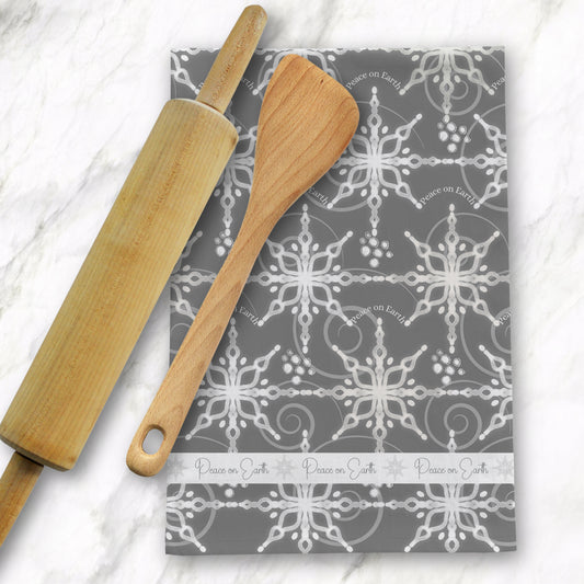 Grey Peace on Earth Tea Towel