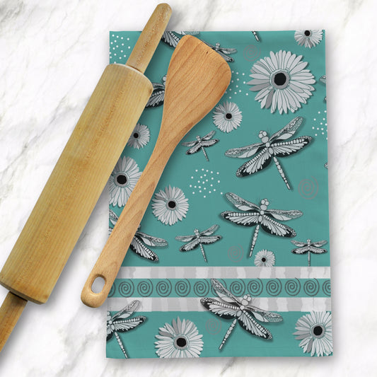 Dragonfly Aqua Tea Towel