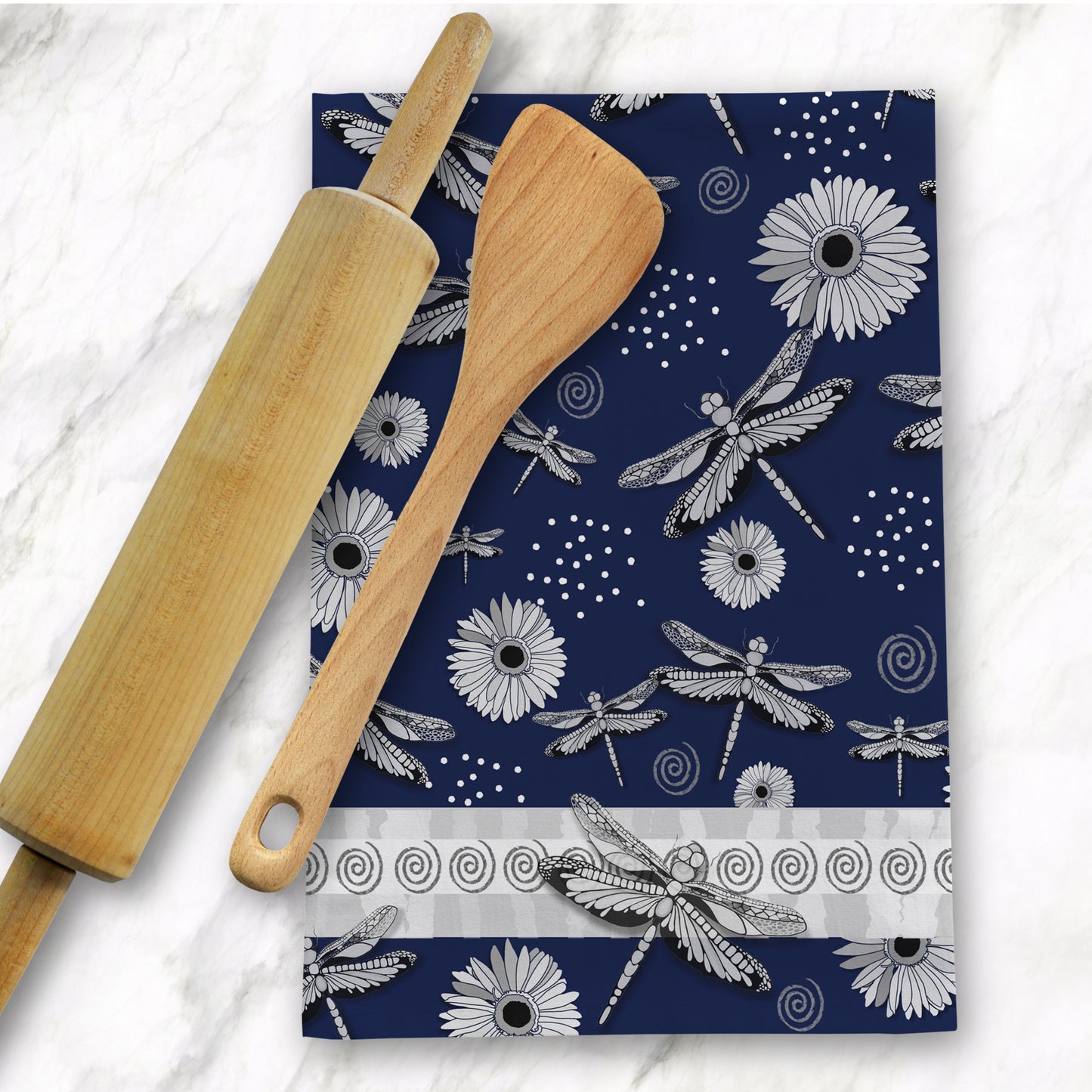 Dragonfly Navy Tea Towel