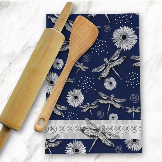 Dragonfly Navy Tea Towel