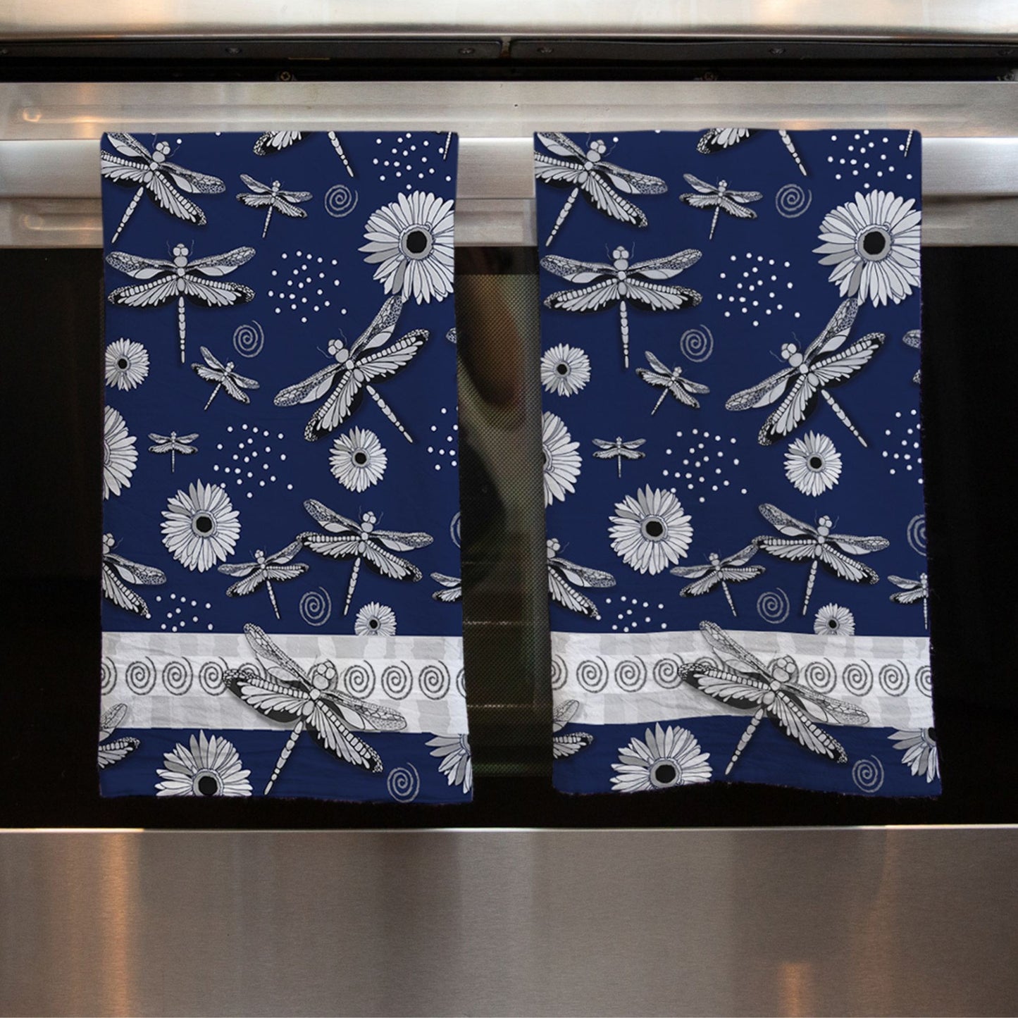 Dragonfly Navy Tea Towel