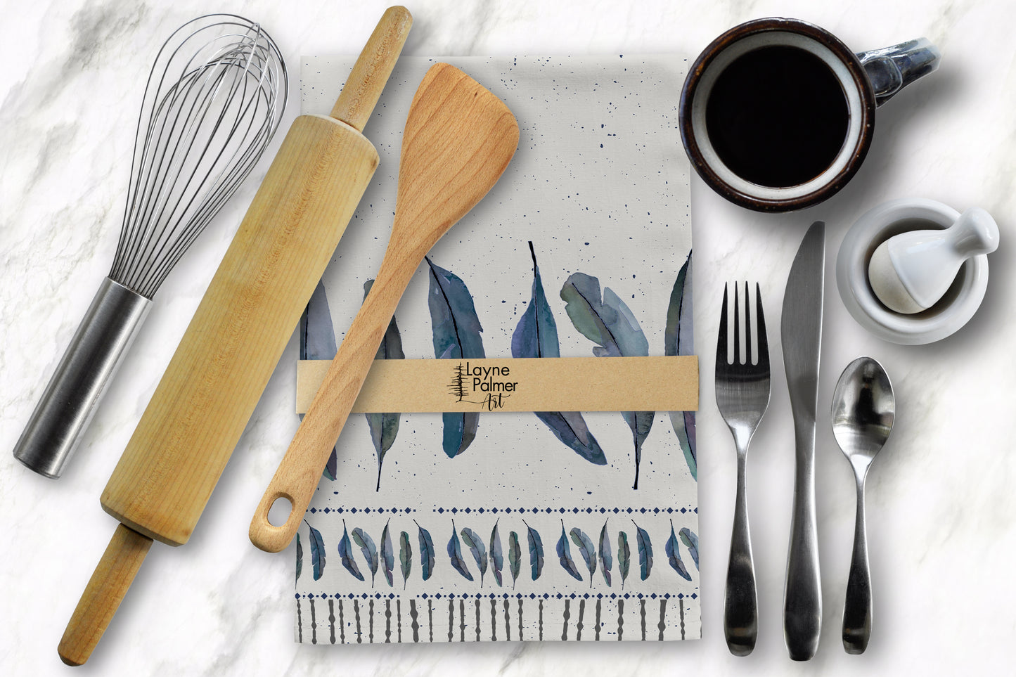 Feather Blue Tea Towel