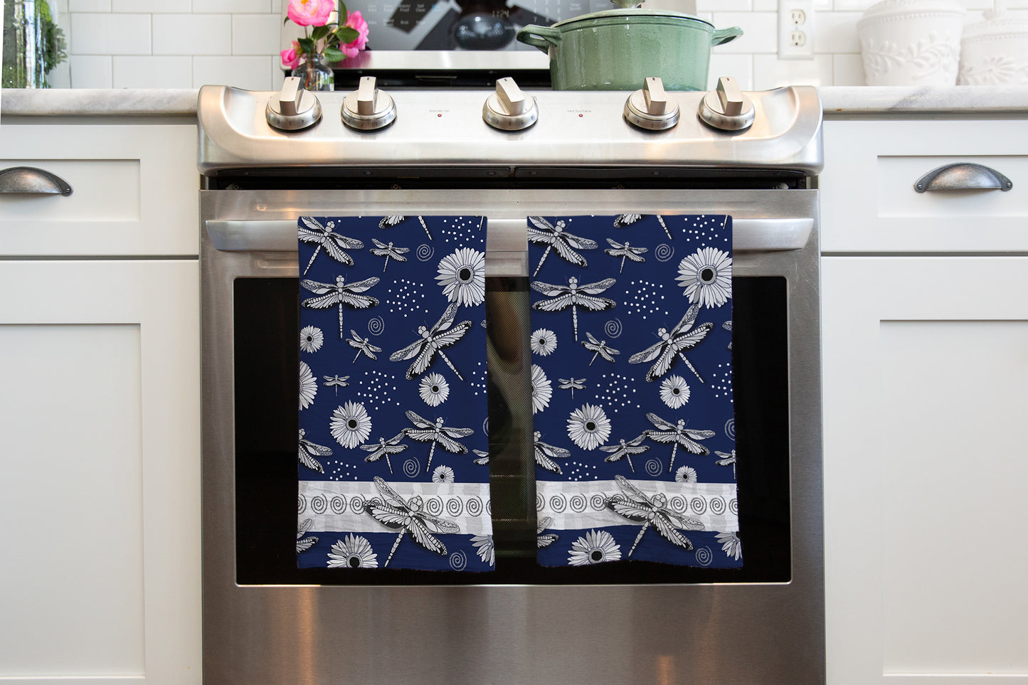 Dragonfly Navy Tea Towel