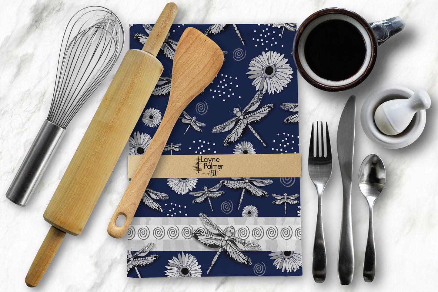 Dragonfly Navy Tea Towel