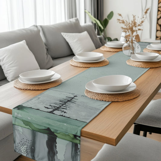 Nordic Green Tree Table Runner