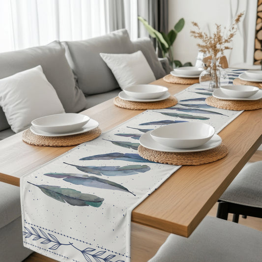 Feather Blue Table Runner