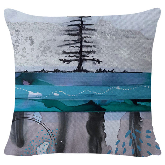 Blue Spill Tree Pillow Cover