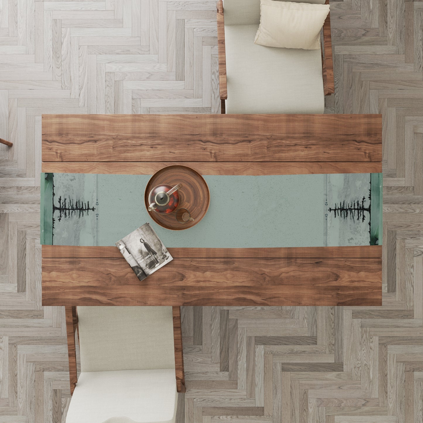 Nordic Green Tree Table Runner