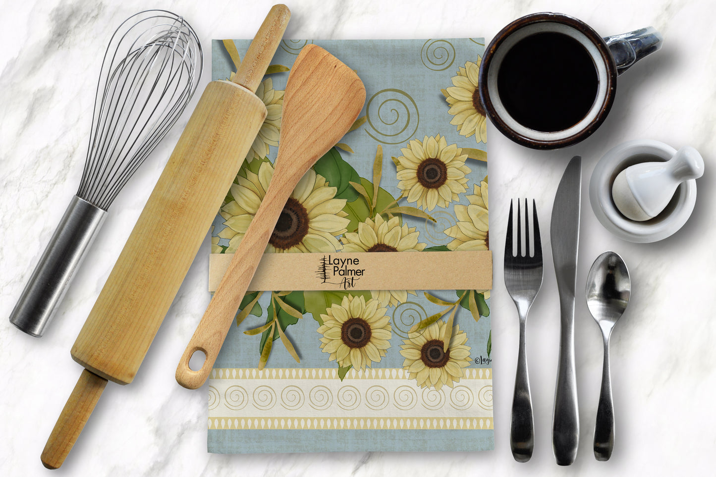 Sunflower Blue Tea Towel